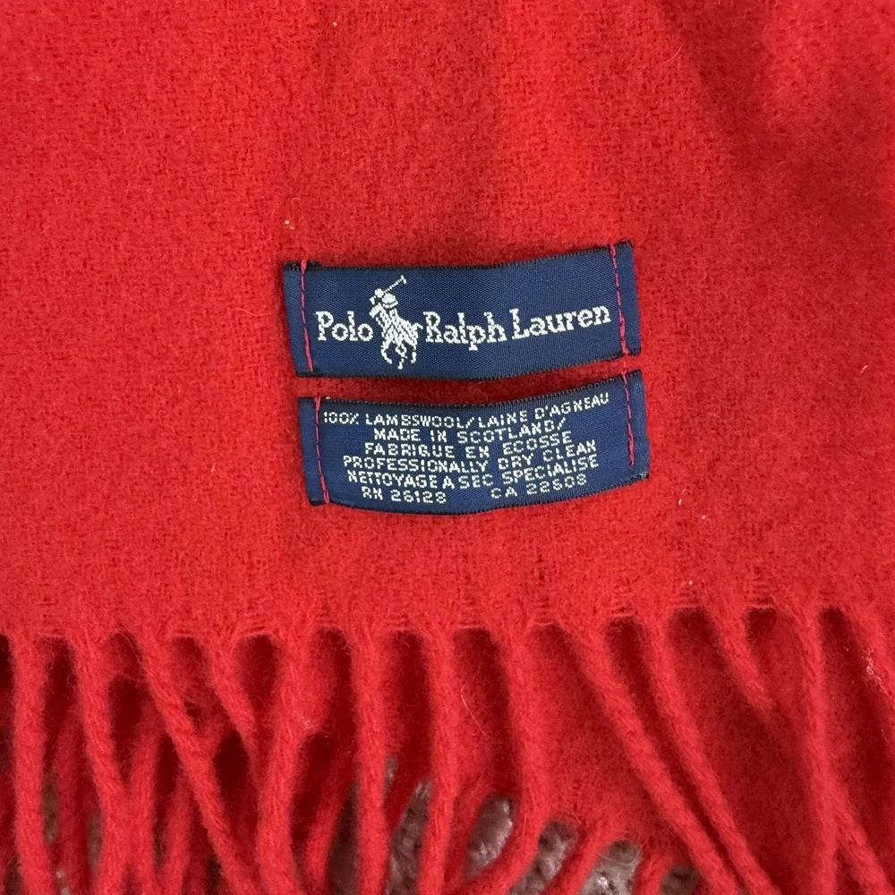 Polo Ralph Lauren Lambswool Scarf Mens One Size Red Fringe Made In Scotland